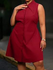 Veslaya Spring Summer New Arrivals Commuting Casual Elegant Everyday Outings Basic Party Formal Office Family Gathering Fitted Sleeveless Shirt Dress - Red - View 8