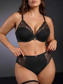 EmpressEnvy Plus Size Women's Sexy Lace Semi-Sheer Lingerie Set - Black - View 1