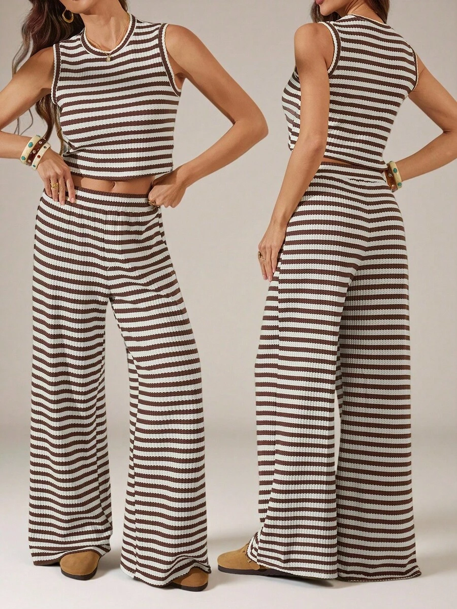 SHEIN Tall 2pcs/Set Women Striped Camisole And Pants, Casual Summer Outfit - Multicolor - View 1