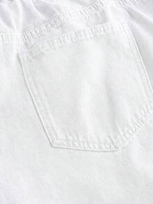 SHEIN MOD 大尺碼女款素色口袋鈕扣寬鬆舒適牛仔長褲 - 白色 - 查看 4