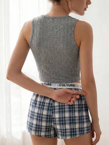 Liftille Conjunto de pijama con detalle de parche con letras - Gris - View 4
