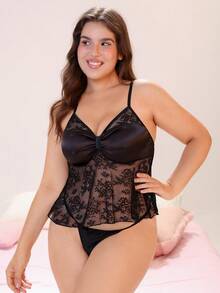 Nora Wilde Sexy Series Lace Sheer Backless Plus Size Camisole/Tank Top/T-Shirt 1pc - Black - View 4