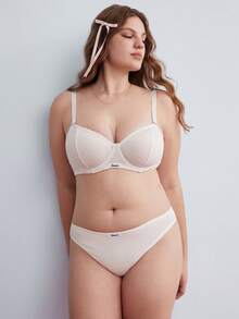 Elorette Conjunto de lencería de 2 piezas blanco con aro, cómodo, tipo balconette, de gran soporte, push-up, levantador, minimalista, para uso diario, casual y cómodo, sujetador + bragas, talla grande - Blanco - Ver 4