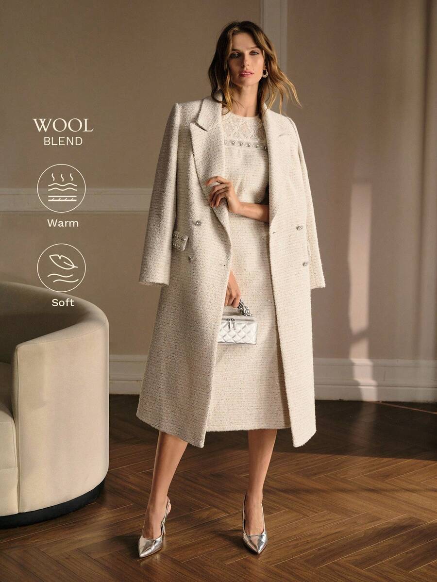 MOTF PREMIUM TWEED DOUBLE BREASTED COAT - White - View 1