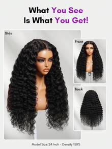 ALL READY WIG 13x4 前置蕾絲髮片黑色捲曲深波浪假髮，附隱形抽繩，100% 真人髮，預剪、預漂白、預拔髮，自然黑色 Bye-Bye Slip™ 蕾絲前緣假髮，透明蕾絲，新手友善，耐熱 - SNatural - 查看 5