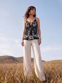 CAJUNI Tropical Vacation Black Leopard Straps Top - Black and White - View 5
