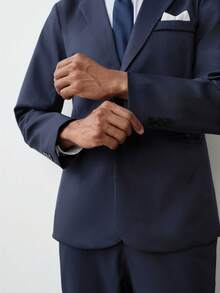 MENRIVO 男士 2 件組灰色西裝套裝，商務休閒男士藍色西裝，男士西裝修身版型，男士兩件式西裝，男士婚禮西裝，男士正裝，正式場合 - 藏蓝色 - 查看 5