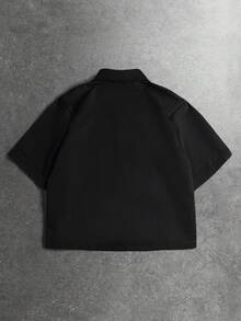 STYNVO Men's Solid Color Lapel Short Sleeve Shirt - Black - View 2
