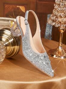CUCCOO TILAWA Women's Crystal And Glass Rhinestone Pointed Bright Silver High-Heeled Shoes, Suitable For Going Out, Banquets, Parties And Other Activities - Bright silver - View 3