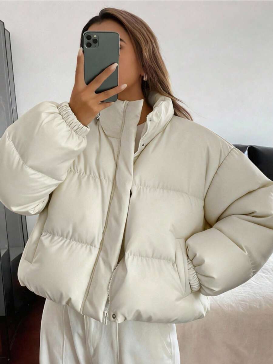 DAZY Women's Loose Fit Open Front Long Sleeve Padded Coat Jacket - White - View 1