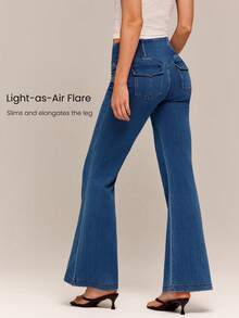 GLOWMODE Jeanius Moves DenimGlow Stretchy Breathable Mid-Rise Flare Yoga Denim Pants With 5-Pocket Design Daily Casual Wear - Blue - View 3