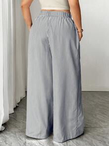 SHEIN Tall CURVE Plus Size Women's New Korean Style Exquisite Elegant Autumn Fashion Minimalist White Linen Pants, High Waist Slimming Straight Leg Trousers Cruise - Multicolor - View 2