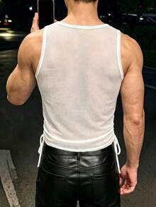 Manfinity Dauomo 348# Men's Side Drawstring Tank Top # Jianrun Textile 100D Ribbed Slub - RS-140G-248# Pure White - White - View 2