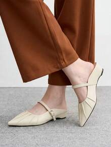 CUCCOO BIZCHIC Women's Fashion Commuter Versatile, Wedge Heel Platform Women's Shoes, Inner Height Increase, Pointed Toe, Back Hollow, Hollow, Closed Toe Slippers - Beige - View 7
