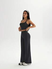 Velisys Velisys Solid Color Cropped Camisole & Long Pants Sports Set - Multicolor - View 3