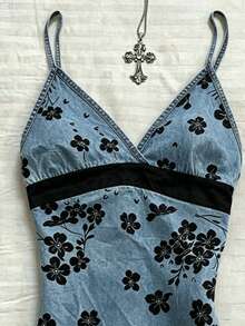 INAWLY Débardeur camisole plissé à imprimé floral et couleurs contrastées pour femmes, idéal pour les vacances et les rendez-vous - Multicolore - Voir 7