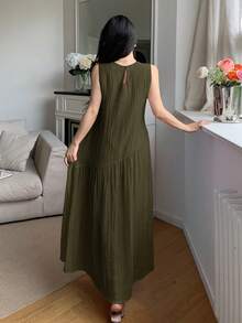 Feyla Asymmetrical Loose Fit Comfortable Vacation Versatile Sleeveless Summer Dress - Army Green - View 6