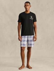 EverLounge Men's Basic Casual Fashion British Style Letter Print T-Shirt Top And Plaid Shorts Loungewear Set Back-To-School Home Black White Summer - Black - View 5