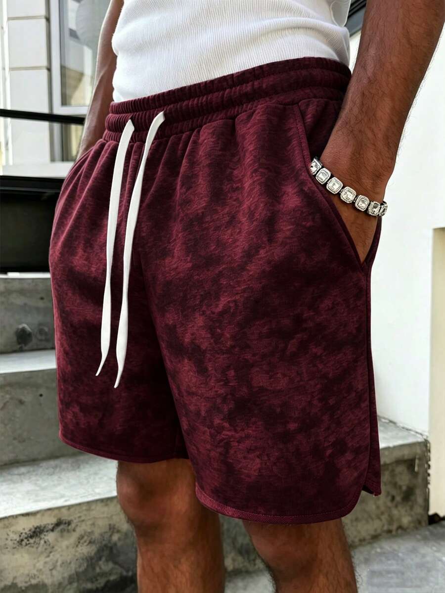 PAVTROS Men's Summer Casual Distressed Drawstring Waist Gray Shorts, Retro Style, Versatile Design, Holiday - Burgundy - View 1