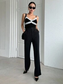 DAZY 女款優雅素色喇叭褲，韓系小版型 - 黑色 - 查看 5
