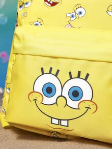 SpongeBob SquarePants | SHEIN 1 個卡通角色圖案印花聚酯纖維背包，可調節肩帶，適合學生、男士、女士，適用於學校、戶外遠足、休閒健行、旅行、通勤，海綿 - 黃色 - 查看 7