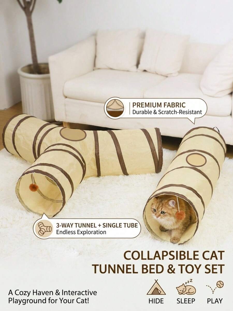 PETSIN Cat Tunnel Toy, Detachable, Foldable And Easy To Store, Integrated Cat Tunnel Toy For Pet Cats To Sleep And Play, 1 Fun Toy For Cats To Enjoy Themselves For Pet Use Only (Not For Children Under 3 Yrs) - Multicolor - View 1