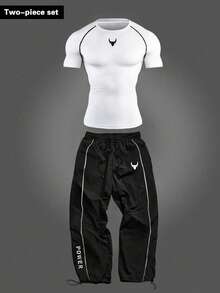 RISE LYT Men's Bull Head Print Short Sleeve Top And Long Pants Casual Daily Sports Outfit - White - View 1