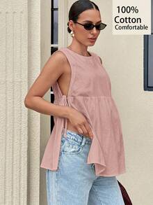 MaterniWear Maternity Solid Color Pleated Casual Versatile Daily Wear Top - Pink - View 1