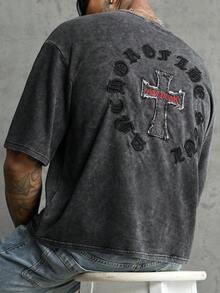 CalleClaro 男士休閒度假寬鬆舒適純棉時尚百搭黑色刺繡水洗T恤 - 黑色 - 查看 8