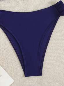 Swim Vcay 女款海灘裝夏季套裝，新款夏季兩件組海灘度假上衣配U型鋼圈與高腰比基尼泳褲，女款泳衣套裝 - 藍色 - 查看 4