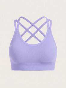 Slayform Minimalist Solid Color Seamless High Elasticity Sports Bra - Lilac Purple - View 3