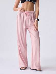 Loungeista Women's Spring/Summer Drawstring Straight Leg Pants, Elegant Casual Homewear & Outerwear - Pink - View 1
