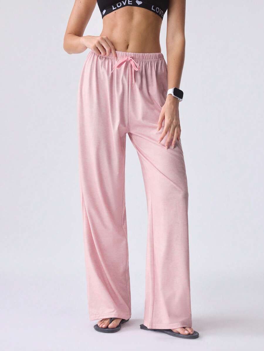 Loungeista Women's Spring/Summer Drawstring Straight Leg Pants, Elegant Casual Homewear & Outerwear - Pink - View 1
