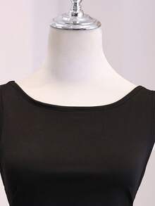 Tween Girls Elegant Back To School Black Slvless Hi Waist Fishtail Regular Fit Maxi Dress, Polyester Sixth Form,Graduation,Party - Black - View 4