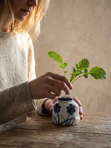 Cirelle 1 pieza/2 piezas Maceta pequeña asimétrica para plantas hidropónicas, cerámica esmaltada lisa con patrones de flores azules vintage pintados a mano, estructura impermeable para el cultivo de raíces de plantas, pequeño contenedor decorativo para escritorio de estudio, estantería de dormitorio y exhibición en mostrador. - Multicolor - Ver 15