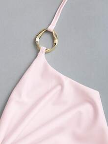 Sweetra New Y2K Metal Ring Accessory Commuter Versatile Cowl Neck Lace-Up Draped Neck Women's Tank Top - Pink - View 6
