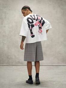 PAVTROS Camiseta de hombre joven estilo streetwear con estampado de flores de cerezo acolchado, para vacaciones - Blanco - Ver 5
