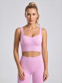 Easithlete Easithlete Damen einfarbiges plissiertes lässiges Fitness Sport Tank Top - Pink - Übersicht 5
