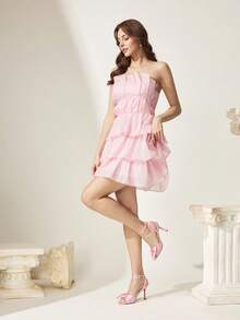 CUCCOO CHICEST 女款粉色緞面蝴蝶結時尚優雅踝帶圓頭高跟涼鞋 夏季 - 粉色色丁 - 查看 10