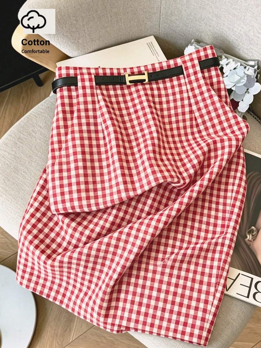GlowEve Women's Autumn Casual 70s Plaid Skirt Back-To-School School Red And White - Red - View 1