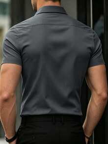 Manfinity Mode Camisa formal de manga corta de unicolor para hombre CS-D18, minimalista y de moda, adecuada para eventos formales de verano - Gris - Ver 2