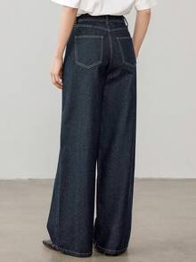 DAZY Women's Retro Korean Style Casual Loose Pocket Wide Leg Jeans Petite - Blue - View 4