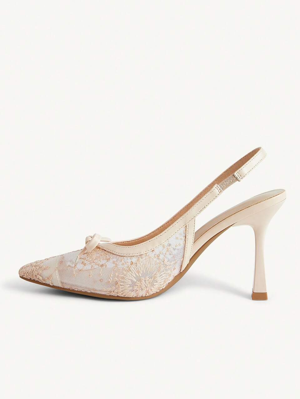 CUCCOO CHICEST Women Shoes Pointed Stiletto Apricot Lace Mesh Bow Sexy And Comfortable Daily Versatile Women's High Heel Shoes Rear Strap Slingback Shoes Fall Shoes