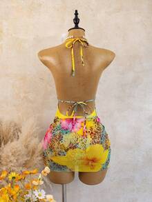 Swim Vcay Printed Random Deep V Ruched Sexy Beach Vacation One-Piece Bikini Swimsuit With Bodycon Skirt - Multicolor - View 6