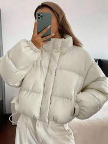 DAZY Women's Loose Fit Open Front Long Sleeve Padded Coat Jacket - White - View 7