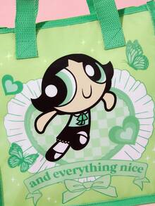 THE POWERPUFF GIRLS X SHEIN 1個印花圖案保溫午餐袋，可保溫或保冷，野餐袋，大容量，可裝午餐盒和飲料，適合野餐、露營、旅行、家庭使用，適合家庭、學生、友誼，花卉、泡泡、毛茛 - 淡綠色 - 查看 6