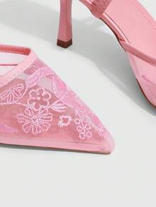 CUCCOO SZL 女款時尚優雅刺繡尖頭網布高跟單鞋 春季鞋 - 粉色 - 查看 6
