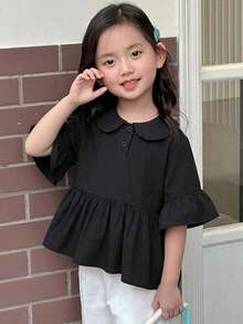 Dazy Kids 女童秋季圓領針織短袖T恤夏季上衣 - 黑色 - 查看 6