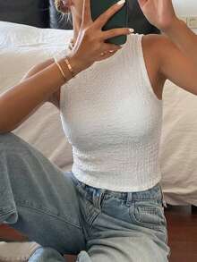 DAZY Solid Color Slim Fit Casual Vacation Summer Tank Top For Women - White - View 3