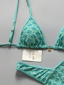 Swim Mod Springbreak Women Beachwear Random Floral Print Spaghetti Strap Top And High Cut Bikini Bottom Set For Summer Beach Vacation - Multicolor - View 6